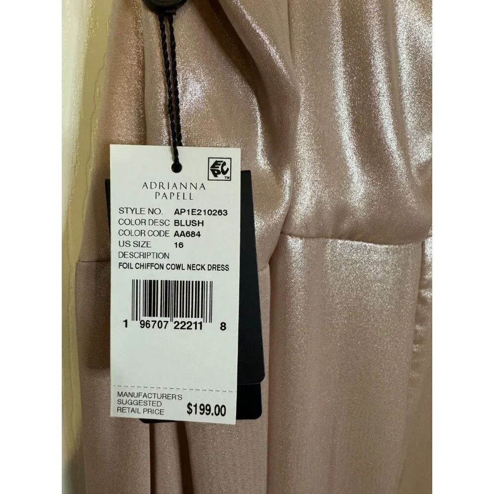 Adrianna Papell Dress 16 Blush Pink Cowl Neck Party Wedding Cruise NEW $199